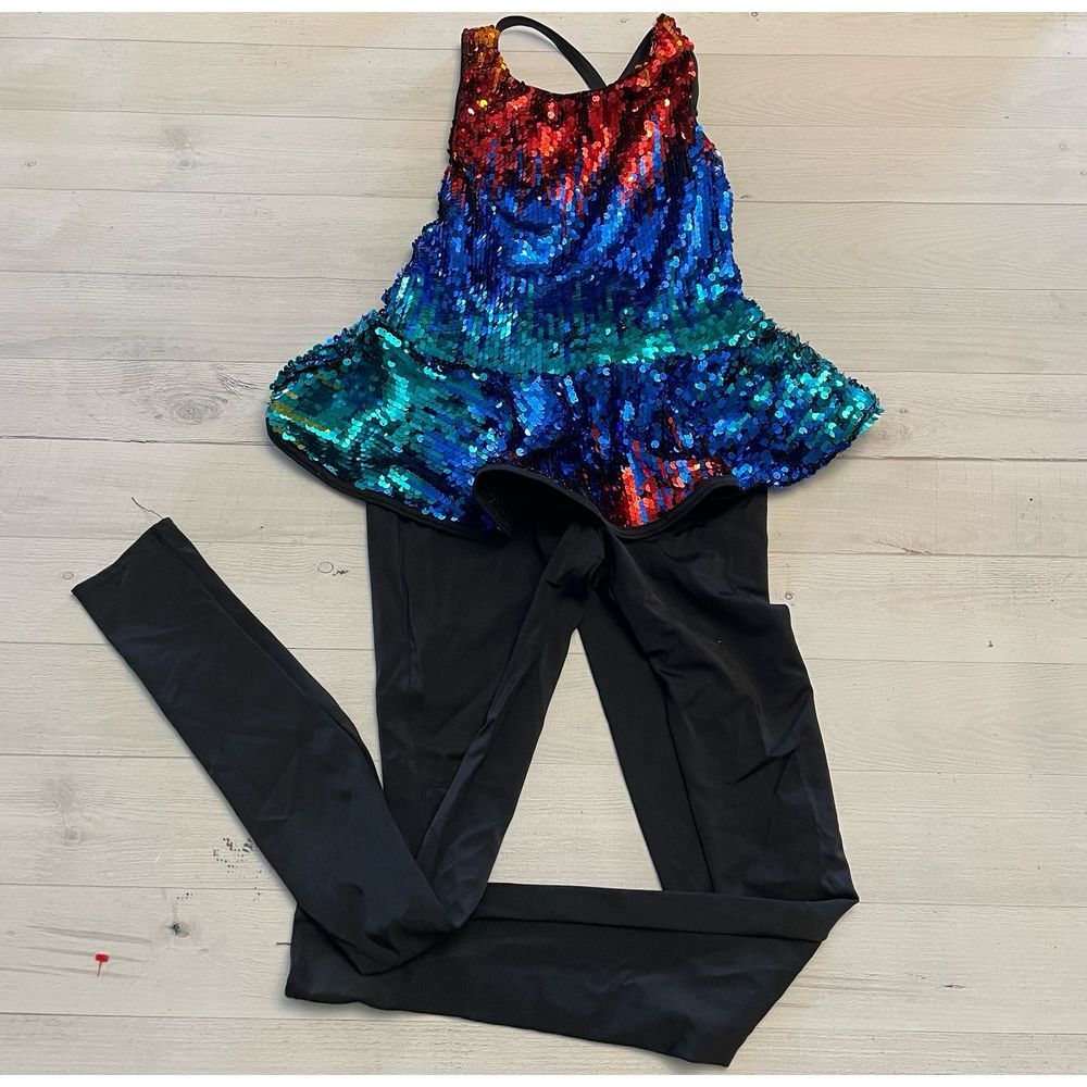 WEISSMAN dance costume Rainbow Sequin Unitard child MC